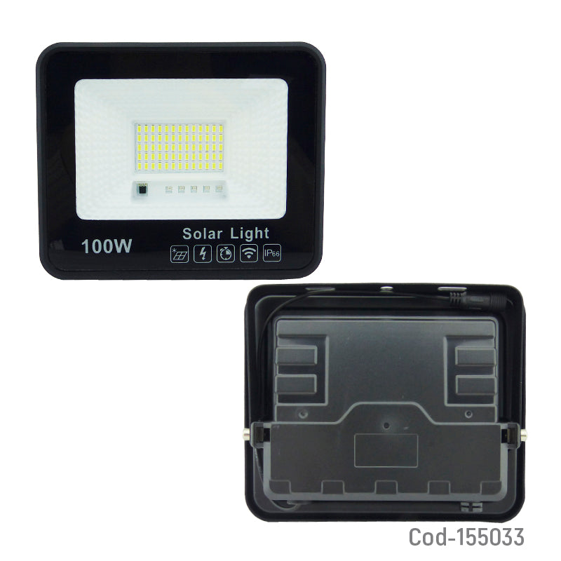 Proyector Solar LED De 100 Watt, 65 LED Con Panel Solar Y Control Remoto