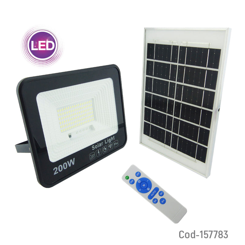 Proyector Solar LED De 200 Watt, 65 LED Con Panel Solar Y Control Remoto