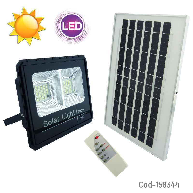 Proyector Solar LED De 200 Watt De 117 LED Modelo BI-FOCAL Con Panel Y Control Remoto.