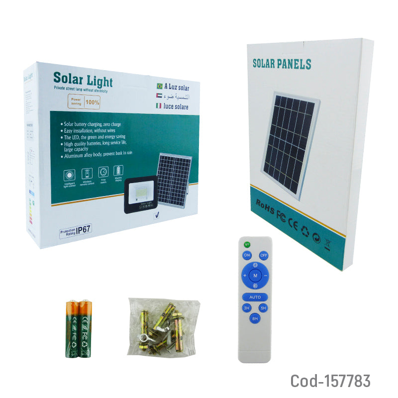 Proyector Solar LED De 200 Watt, 65 LED Con Panel Solar Y Control Remoto