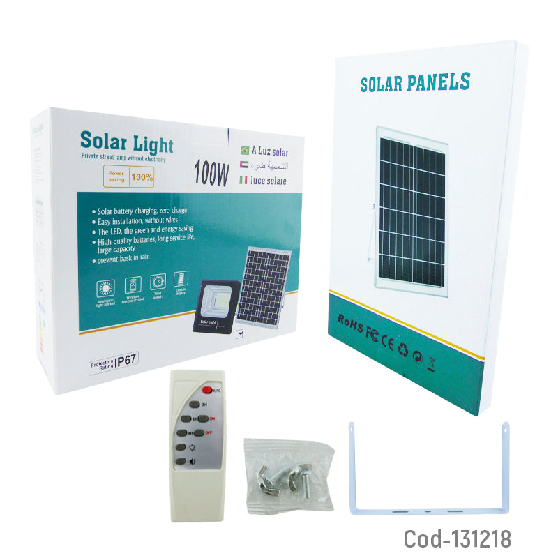 Foco Solar De 150 LED, 100 Watt, Con Panel Solar Y Control Remoto.