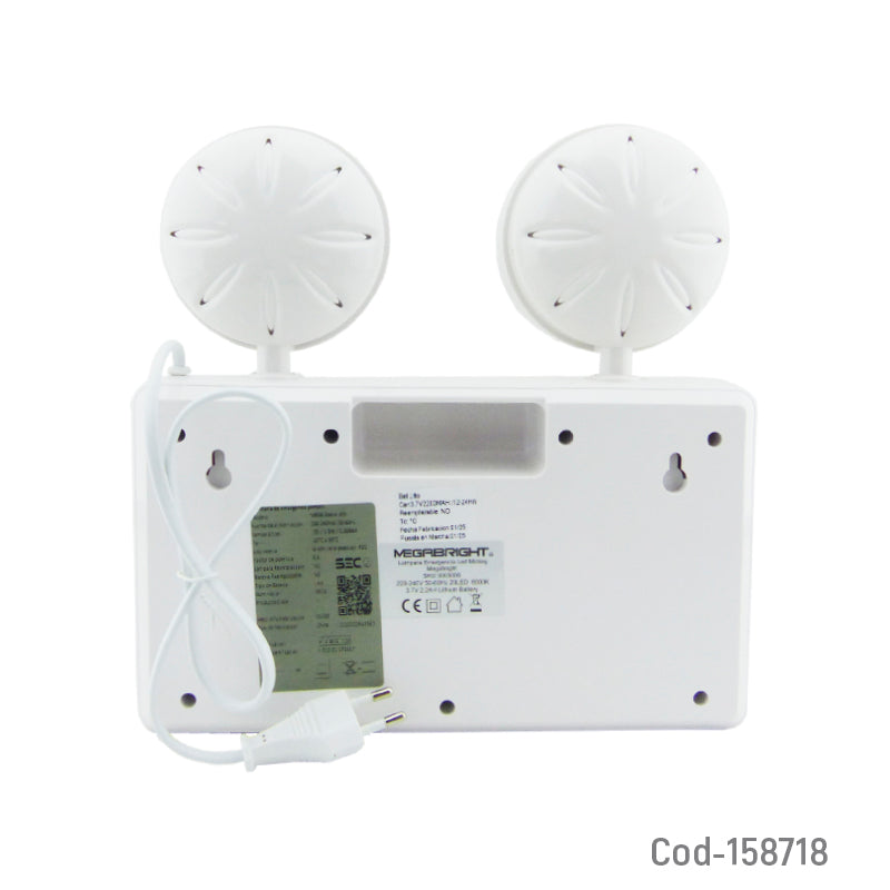 Lampara De Emergencia Modelo Doble LED Marca MEGABRIGTH A 6000K