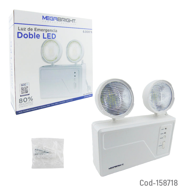 Lampara De Emergencia Modelo Doble LED Marca MEGABRIGTH A 6000K