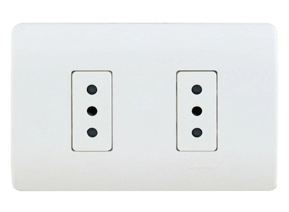 Placa armada tomacorriente doble 10A 2P+T Génesis blanco Schneider