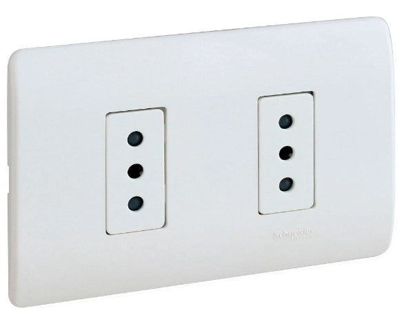 Placa armada tomacorriente doble 10A 2P+T Génesis blanco Schneider