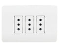 Placa armada tomacorriente triple 10A 2P+T Génesis blanco Schneider