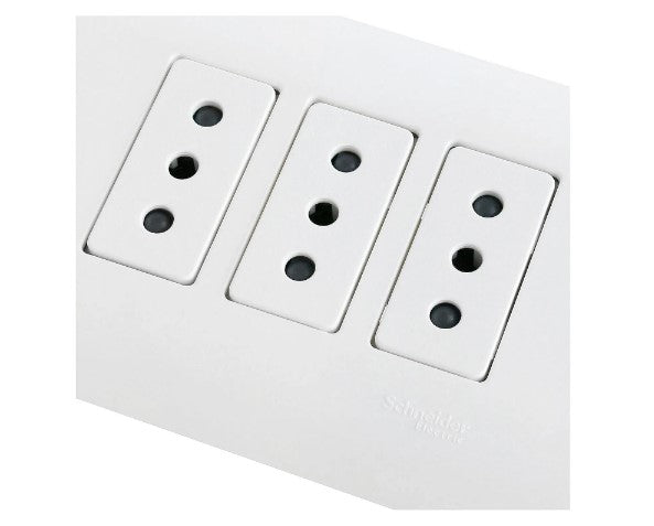 Placa armada tomacorriente triple 10A 2P+T Génesis blanco Schneider