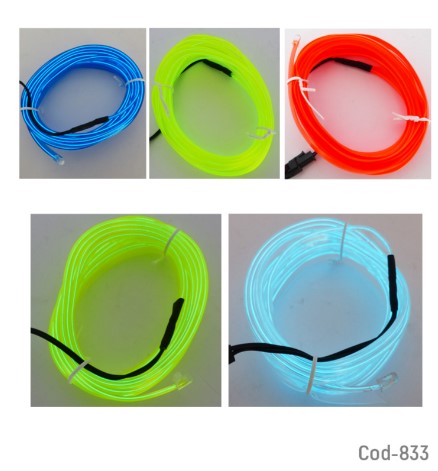 Luz Hilo De Neon, 12 Volt, 3 Metros, Para Interior De Auto. Colores, En Caja