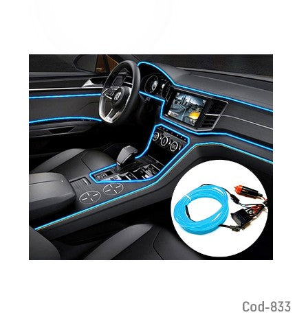 Luz Hilo De Neon, 12 Volt, 3 Metros, Para Interior De Auto. Colores, En Caja