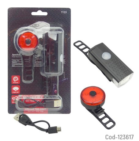 Kit Luz Delantera Y Trasera Recargables, Para BicicletaKit Luz Delantera Y Trasera Recargables, Para Bicicleta
