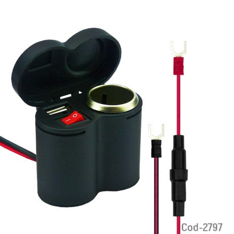 Cargador USB Y Encendedor De Cigarros, Para Moto 12V