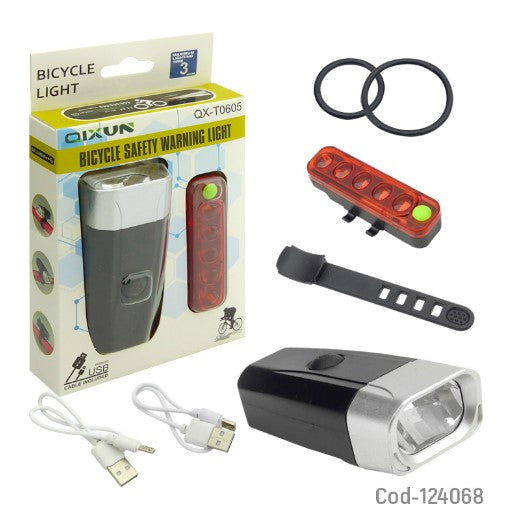 Kit Luces LED Delantera Y Trasera Recargable Para Bicicleta, TQ-605