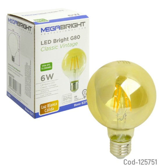 Ampolleta LED Classic Vintage, Luz Cálida, 6Watt, E-27