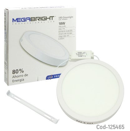 Foco LED Panel 18 Watt, Sobrepuesto, Megabright, Luz Fría