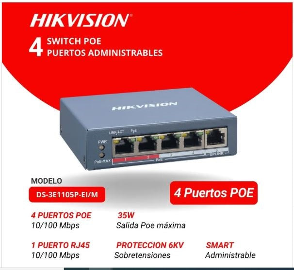 Switch POE Smart Managed Hikvision 4FE