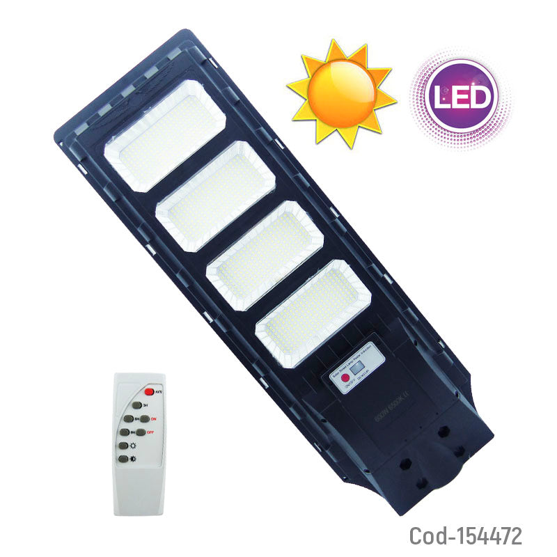 Foco Para Poste Solar De 600 Watt Con 4 Placas De 840 LED, Control Remoto Y Sensor