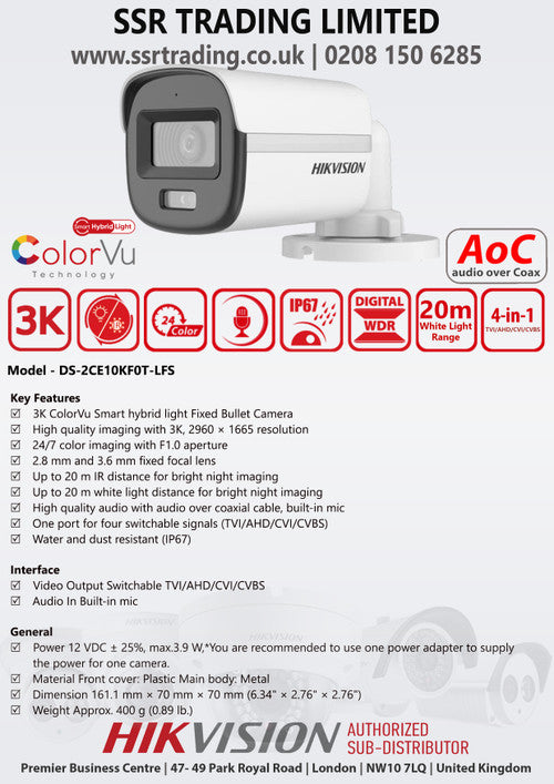 Camara Hikvision 3K ColorVU Smart Dual Light Audio IP67 Color VU 3K