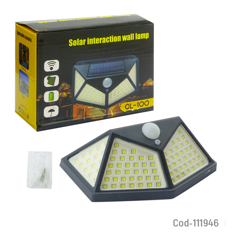 Foco Solar 100 LED, Con Sensor, Para Pared