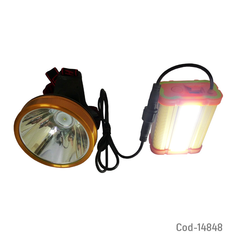 Linterna Minero 1 LED+ LED COB De 80 Watt Con Bateria Externa. En Caja