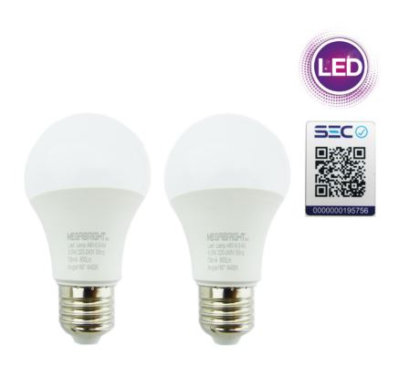 Ampolleta LED 9.5Watt, E-27, Megabright, E-27, Pack X 2, Luz Fria. En Caja.